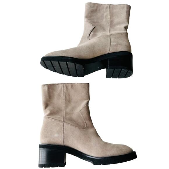 Stuart Weitzman Boulevard Moto Bootie Tan Size 10 NEW Suede Leather Lug Sole - Picture 5 of 9
